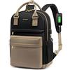 LOVEVOOK Zaino Porta PC Donna, 15,6 Pollici Impermeabile Computer Backpack Antifurto con Porta USB e Scomparto per Laptop per Scuola Università Viaggi Lavoro Aereo Ufficio, Cachi Nero