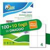 Tico Italia LP4W-105148P Etichette adesive bianche multiuso, 100 + 10 fogli extra, rettangolari 105x148mm, 4 etichette per foglio, adesivo permanente, stampanti laser e inkjet