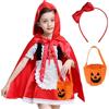 Cadimus Cappuccetto Rosso Costume Bambina 120, Vestiti Carnevale Cappuccetto Rosso con Vestito Mantella Grembiule Fascia e Sacchetto di Zucca, per Halloween e Cosplay