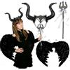 Huahuanghui Maleficent Costume da ragazza per bambini, costume di Halloween per bambini con regina corna e bastone da passeggio, costume da corna maleficent per Halloween, carnevale, cosplay, nero