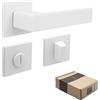APECS Maniglia per porte interne, moderna, per porta di casa e porte interne, con rosette quadrate, colore bianco opaco, maniglia con materiale di fissaggio, per porta modello REGULUS WC - bagno
