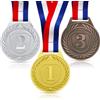 Donrime 3 Pezzi Medaglie per Bambini, 6.5CM Oro Argento Bronzo medaglia in Metallo, Decorazione Olimpica, Giornata Sportiva, Medaglie con Nastro, Collana per premi di Giornata Sportiva, Gare di Ginnastica