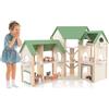 COSTWAY Casa delle Bambole ad Angolo in Legno, Casetta delle Bambole a 3 Piani con 36 Mobili e Accessori, 6 Stanze, Balconi e Garage, Giocattolo per bambini 3+ Anni, 87 x 37 x 83 cm