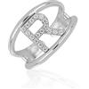 Artlinea, Anello in Argento 925 Sterling, Gioiello Personalizzato con la Lettera R Maiuscola, con Pavé Zirconi, Retro Aperto con Misura Regolabile 5-11, Made in Italy