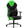 DIABLO X-Gamer 2.0 Sedia Gaming Gamer da Ufficio Design Ergonomico Cuscino Lombare Rivestimento in Tessuto Braccioli Confortevoli (Nero-Verde)