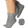 CALZITALY Calzini Antiscivolo, Calze Invernali, Calze Morbide Donna, Calzini a Cuori | Multicolore | Taglia Unica | Made in Italy (2 X Grigio Perla)
