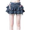 OATSBAS Y2K - Minigonna a pieghe in jeans blu con orlo a volant, bustino in denim, Gonna., S