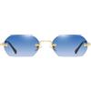 Ggpyyon Occhiali da sole retrò rettangolari senza montatura per uomo donna trendy metallo oro poligono occhiali da sole senza bordi, oro/blu sfumato