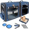 Lekeinchi 2-in-1 Trasportino per Cani e Gatti per Animali Domestici di Taglia Media, Trasportino Pieghevole per Gatti con Telaio in Fibra, Lettiera per Gatti, 2 Ciotole, 2 Tappetini - Blu Media