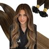 Ugeat U Tip Extension Capelli Veri Cheratina Da Castano Scuro a Castano Dorato con Balayage Biondo Dorato Extension Capelli Cheratina #4/10/16 35cm 50 Ciocche 50G