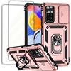 Jeelar NEINEI Cover per Xiaomi Redmi Note 11 Pro 4G/5G + 2 Vetro Temperato,Custodia con Scorrevole Protezione Fotocamera,Militare Antiurto Outdoor Case Custodie con Supporto e Magnetico,Oro rosa