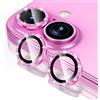 Fewdew Pellicola Fotocamera per iPhone 16 6,1 Pollici e iPhone 16 Plus 6,7 Pollici, 9H Vetro Temperato Cover Anello Individuale in Metallo, HD Chiaro, Antigraffio,Rosa Glitter