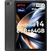 Whitedeer Tablet 10 pollici Android 14 Octa-Core, Face ID, OTG, 8GB+64GB+1TB Espansione, 1280 * 800 IPS, Split-Screen, WiFi 6, BT5.3, Doppia Fotocamera 5MP+8MP, 5000mAh, Widevine L1 (Nero)