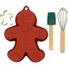 Zenker. Set pasticceria 4 pezzi. Stampo GINGERBREAD MAN in silicone LFGB 26x20,5x4,5cm, frusta 20 cm, Spatola 17 cm. Tagliabiscotto color oro Ginger bread
