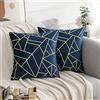 ETOLISHOP Cuscini copre divano geometrico 40x40 Blu scuro e oro Velluto Federe Cuscini Cuscini Divano Cuscini Letto decorativo 16x16 Pollici Set di 2