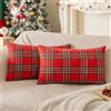 COSIBONO Set di 2 Copricuscini Natalizi in Rosso e Verde 30x50 cm, Federe per Cuscini Divano in Cotone Poliestere Spazzolato, Decorazioni Natalizie per Casa