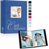 Lanpn Album Fotografico 10x15 100 Foto 2 Confezioni, Finestra OURMEMORIES Lino Piccolo Mini Album Foto Portafoto Verticale Tascabile Tasche Tasca Blu