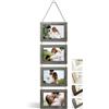 NEOWS Set Cornici Foto Multiple da Parete Con Corda - Portafoto Multiplo Decorativo in Legno - Collage da Appendere al Muro - 10x15 cm (Rovere Grigio, 4 Foto Orizzontale)