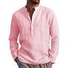 LVCBL - Camicia da uomo a maniche lunghe, estiva, per il tempo libero, in lino, vestibilità normale, Colore: rosa., M