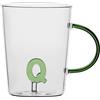 LA PORCELLANA BIANCA - Tazza Lettera Q in vetro borosilicato, capacità 400 cc, collezione Allalettera