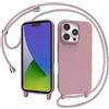 AOMYKE Cover per iPhone 16 Pro Max con Cordino, Custodia con Laccio Collana Tracolla Collo Liquido Silicone Antiurto TPU Antiurto AntiGraffio Case - Rosa