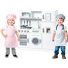 ATAA toys Cucina di legno infantile con accessori 100x32x110 cm - Bianco Cucina-Giocattolo-per-Bambini con Accessori e pentole Giocattolo Set da Gioco Set da Gioco per Chef in Legno per Bambini