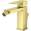 Faustina Rubinetto per Bidet WC con Tirante, Miscelatore Monoelmo Bidet in acciaio inox regolabile con giunto sferico Ottone, Spazzolato Oro