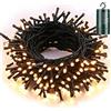 Qedertek Luci Natalizie a Batteria da Esterno, Catena Luminosa 10M 100 LED, Cavo Verde Scuro, con Gancio, Luci Bianco Caldo per Addobbi Natalizi, Impermeabile per Albero di Natale