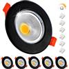 Wondlumi 6x 10W Faretti LED da Incasso per Cartongesso Nero Dimmerabili,850LM Foro 65-85mm Luce Naturale 4000K per Cucina,Interno,Faretti Led Soffitto COB 220V Equivalenti a 100W
