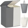 WOWLIVE Cesto portabiancheria doppio da 154 litri con coperchio, grande cesto per la biancheria da letto e sacchetti per la biancheria da letto pieghevole, lavanderia, armadio (grigio+beige)