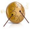 Sunowl Steel Tongue Drum, 6 Pollici 8 Note C Key Handpan Strumento Musicale Impostata, Portatile Tamburo del Handpan in Acciaio, Strumento a Percussione per Meditazione, Yoga, Guarigione del Suono, Oro