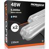 Eurocali 2 Plafoniere LED 150 cm con 2 Tubi 48W 6000 lumen Professionale Impermeabile IP65 Doppio Neon LED T8 - Luce Bianco Naturale 4000K - Industriale - Sostituzione Neon