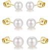 Candyfancy Set di 3 orecchini di perle in argento 925, con perle d'acqua dolce, 5mm, 6mm, 7mm, Argento, Non pietra preziosa