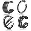 CHIC & ARTSY Set di Orecchini a Polsino per Orecchie in Argento Sterling 925, Orecchini a Polsino Neri, Finti