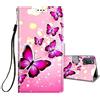 HopMore Cover a Libro per Oppo A72 / Oppo A52 / A92 in Pelle con Silicone Morbido Custodie Portafoglio Disegni Custodia Antiurto 360 Gradi Accessori Leather Flip Case - Mariposa/Rosa