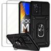 Jeelar NEINEI Cover per Xiaomi Redmi Note 11 Pro 4G/5G + 2 Vetro Temperato,Custodia con Scorrevole Protezione Fotocamera,Militare Antiurto Outdoor Case Custodie con Supporto e Magnetico,Nero