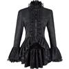 KBOPLEMQ Camicia medievale da donna con volant, top vittoriano, pirata, vintage, rinascimentale, per Halloween, carnevale, cosplay, gotico, abbigliamento retrò steampunk, maglietta a maniche lunghe, Nero , XXL