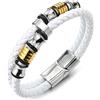 COOLSTEELANDBEYOND Uomo Braccialetto di Pelle Intrecciata, Bracciale di Bianco Cuoio, Fascia di Polso, Argento Oro Charms in Acciaio
