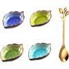 Winlauyet Set di 4 ciotole per salsa in ceramica con cucchiaio a forma di foglia, mini ciotole, stoviglie e portabicchieri