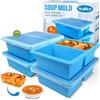 Walfos Vassoio per congelatore in silicone extra large con coperchio, 4 confezioni di zuppe, congelatore per alimenti, contenitori per conservare e congelare zuppa, brodo, salsa e ghiaccio.