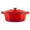 Lätt Home Cocotte in Ghisa Smaltata Rossa. Forno Olandese Pentola Ovale Antiaderente 29x21x11 CM - 3,85 L. Casseruola Pentola in Ferro per Induzione, Vetroceramica e Forno