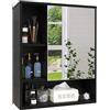 SMIBUY Armadio a specchio da bagno montato a parete, armadietto dei medicinali salvaspazio in bambù, pensile sopra l'armadio del gabinetto con porta a specchio e ripiano regolabile (Nera)