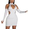 Abreli Vestito Sexy Senza Maniche con Ritaglio con Guant, Abito da Donna con Scollo all'Americana, Mini Abito Aderente con Spalle Scoperte Sexy Abito da Discoteca per Feste, Nero/Bianco (White,S,S)