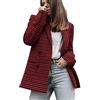 Berimaterry Blazer da donna a quadri a maniche lunghe doppio petto con risvolto giacca casual da lavoro formale cappotto da ufficio accogliente autunno inverno abbigliamento, Rosso, L