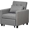 HOMCOM Poltrona Letto Singolo 4 Ruote con Schienale Reclinabile su 3 Livelli e Cuscino, Divano Letto Singolo per Soggiorno in Tessuto Effetto Lino e Legno, 69x82.5x84 cm, Grigio