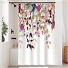 Uiiooazy Tenda Doccia Antimuffa, Tenda da Doccia 120x200cm Foglie Giallo Fiori Rossi Viola Eucalipto Tende da Bagno Tessuto Lavabile Impermeabile Poliestere Tende per Vasca da Bagno con 8 Anelli