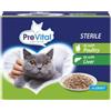 Generico PreVital Cibo Umido per Gatti Sterilizzati con Carni bianche e Fegato in salsa. Confezione da 12 bustine da 100 gr