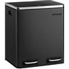SONGMICS Cestino da Cucina, Doppio Secchio 2 x 15L per Raccolta Differenziata, Pattumiera a Pedale, Coperchi a Chiusura Morbida, Acciaio, Nero Inchiostro LTB30BK