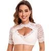 Goxozzy Dirndl Bluse, Camicia Dirndl Donna, Camicia Bavarese Donna, Camicetta Dirndl in Pizzo,Autentica e Classica Camicia Oktoberfest con Taglio alla Pancia per Donne.Bianco,38