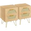 Yaheetech Set 2 Comodini da Letto con Cassetti in Rattan Comodini Moderno Mobiletto da Camera da Letto Porta Lampade Legno Quercia Chiaro40 x 40 x 55 cm